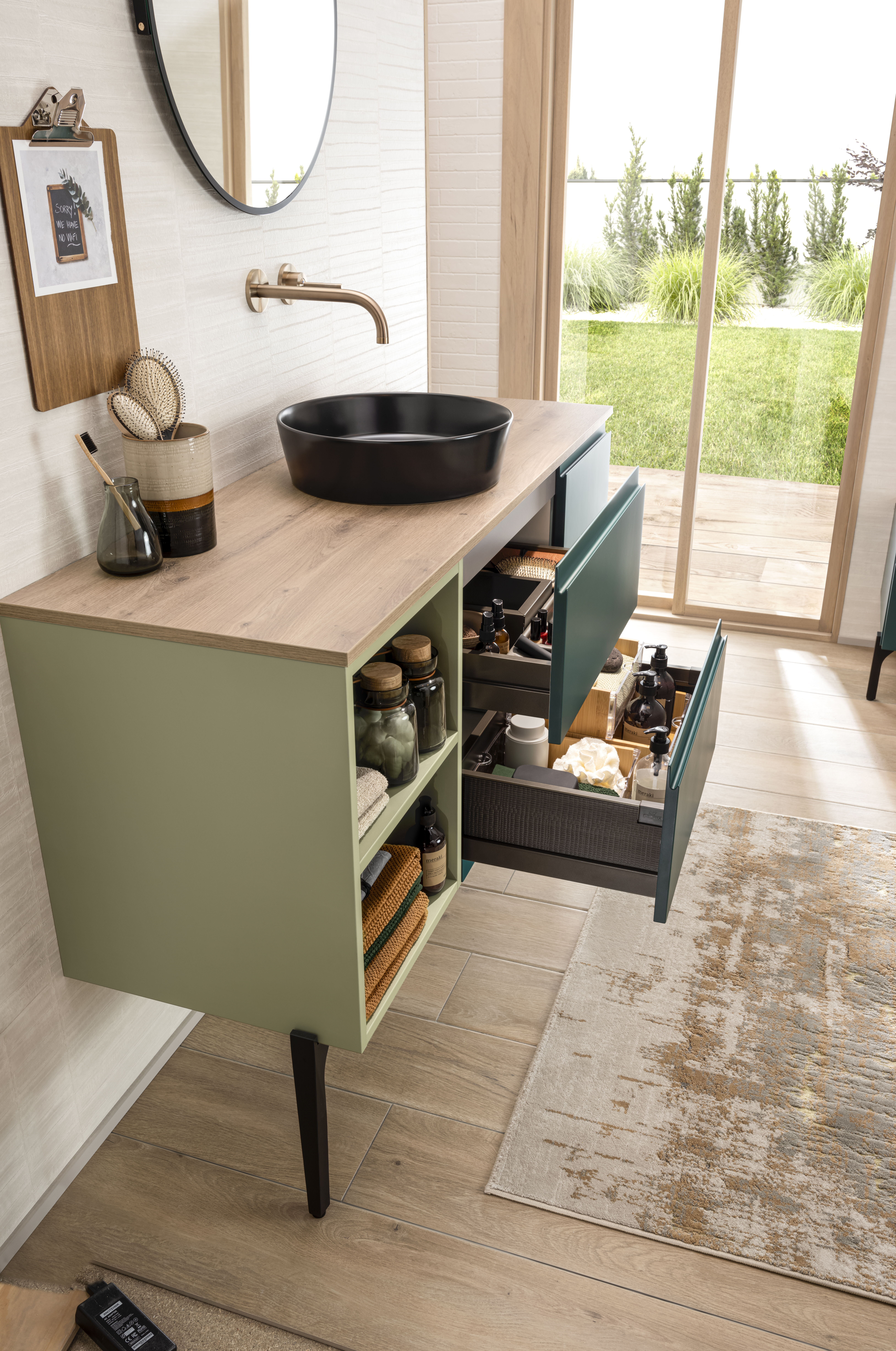 Vasque Source +Salle de bain Delpha velours vert forêt