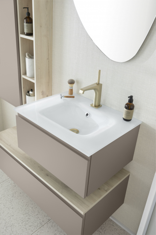 Plan verre brillant de Salle de bains Delpha Unique Velours noisette mat